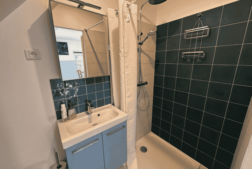 Les Cigognes de Rosheim - Chambre d'hôte la Cigogne Bleue - Salle de bain avec douche italienne