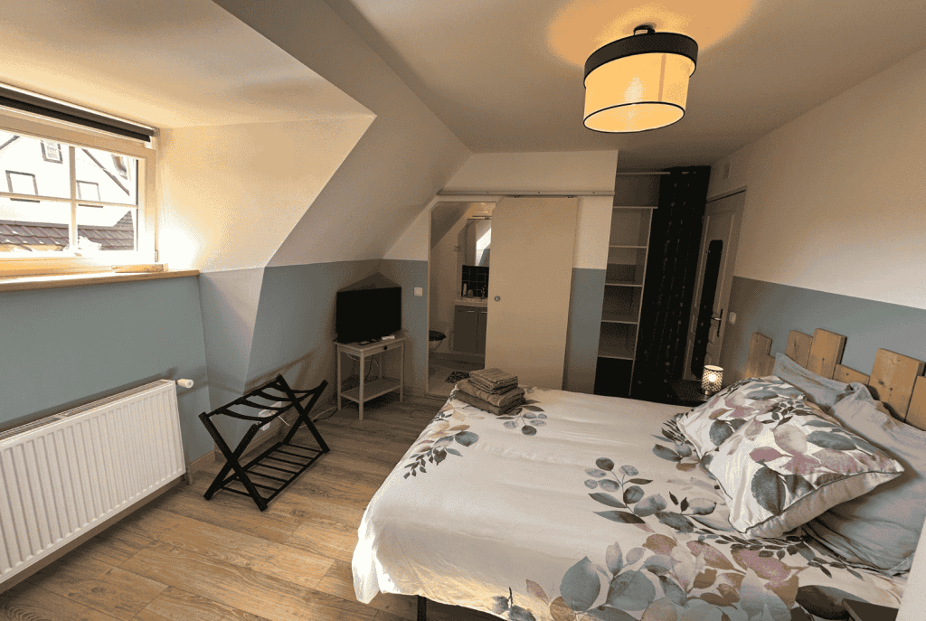 Les Cigognes de Rosheim - Chambre d'hôte la Cigogne Bleue - Vue dressing et salle de bain