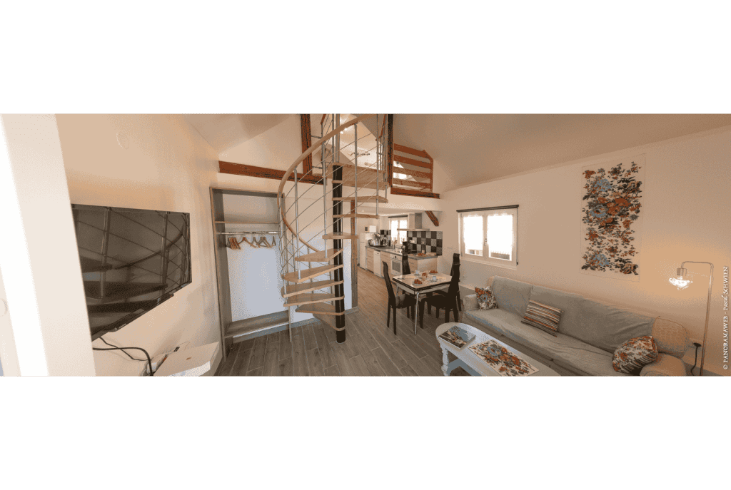 Les Cigognes de Rosheim - Gîte la Cigogne Verte - Salon et cuisine